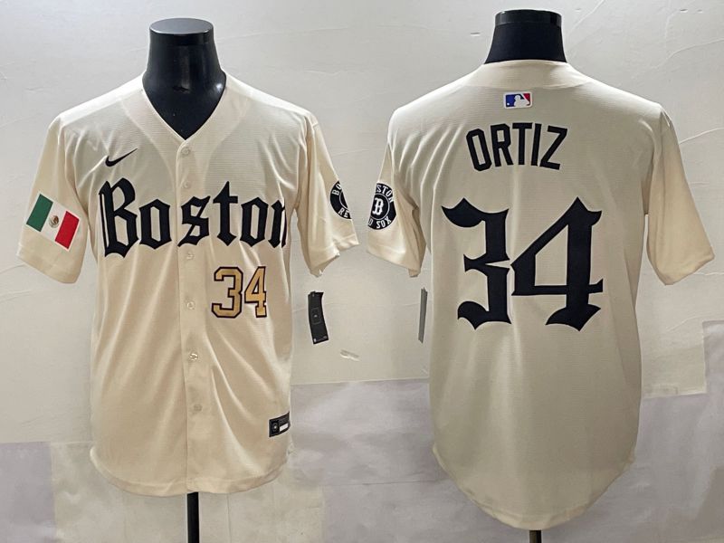 Men 2025 Boston Red Sox #34 Ortiz Cream Five generations Joint Name Nike MLB Jersey style 5->boston red sox->MLB Jersey